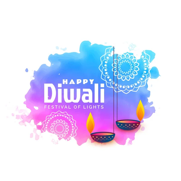Fundo aquarela para o festival feliz diwali com suspensão diy — Vetor de Stock