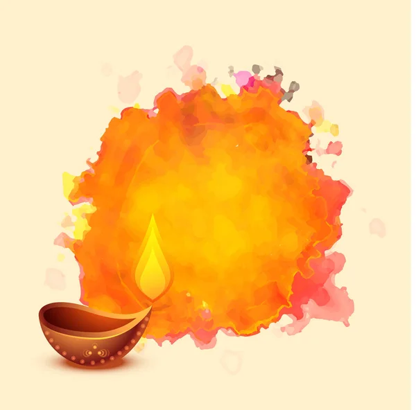 Diwali festival diya sobre fondo acuarela — Vector de stock