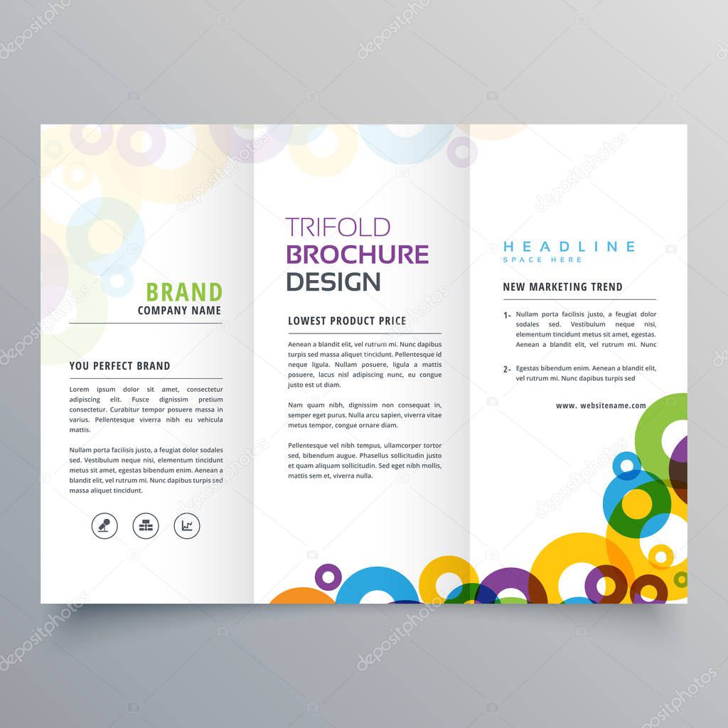 colorful circles business tri fold brochure vector design templa