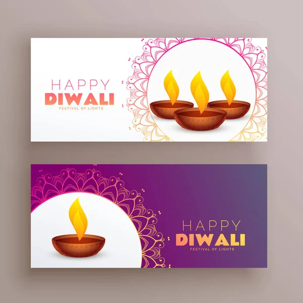 Elegante Diwali Festival Banner Grußkarte Set Hintergrund — Stockvektor