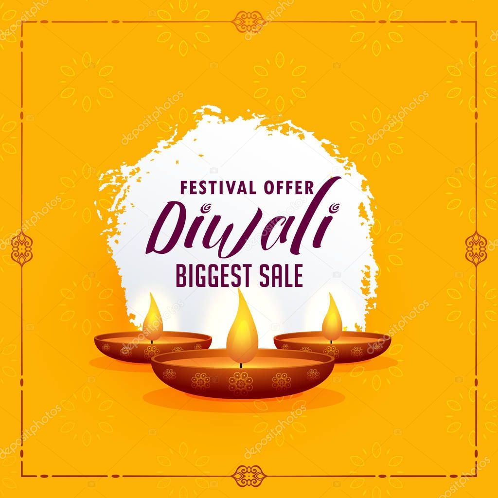 happy diwali greeting design template with three diya lamps on y