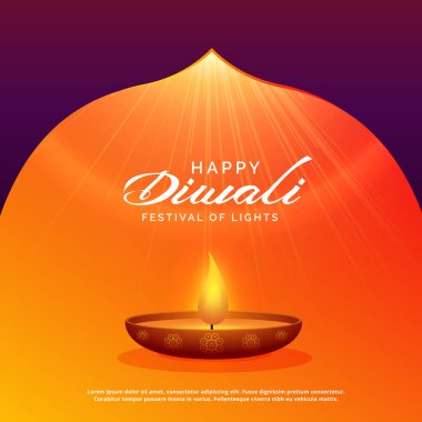 Diwali Festivali arka plan diya ve parlak ışınları ile
