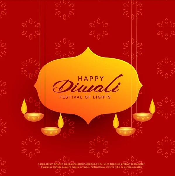 Ινδική diwali Φεστιβάλ ευχετήρια κάρτα σχεδιασμό με κρεμαστές λαμπτήρες — Διανυσματικό Αρχείο