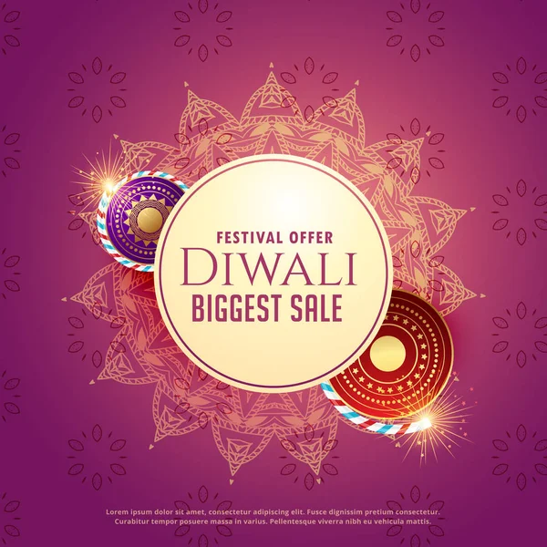 Diya Verkauf Hintergrund mit Crackern und Mandala-Dekoration — Stockvektor