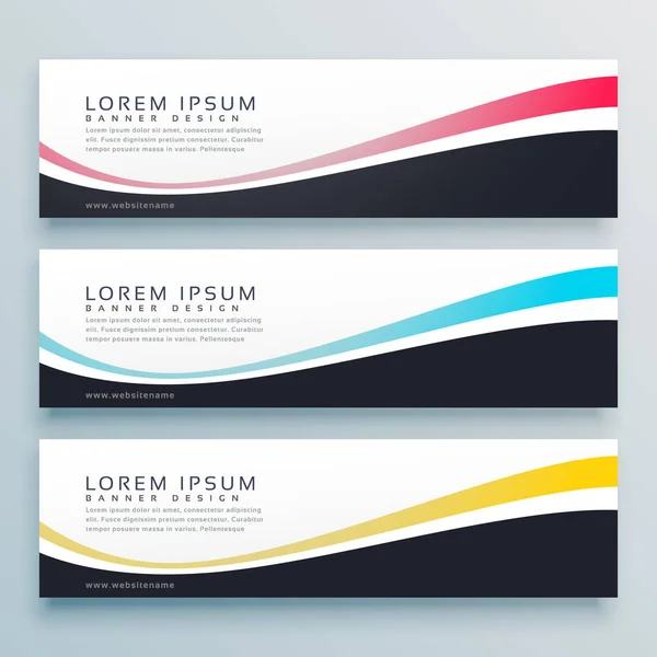 Três banners ondulados design vetorial — Vetor de Stock