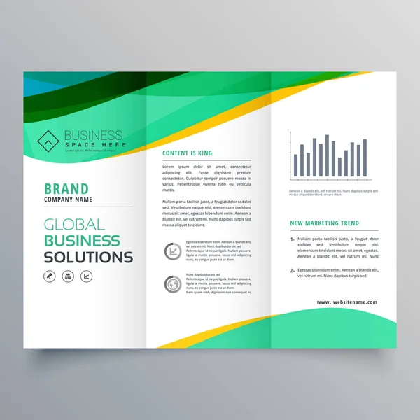 Ondulé vert triple brochure d'affaires conception vectorielle — Image vectorielle