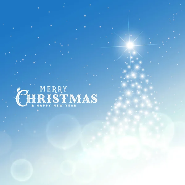 Leuchtender Weihnachtsbaum auf blauem Hintergrund mit Lichteffekt — Stockvektor