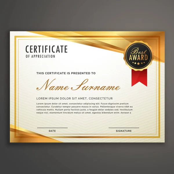 Vector de diseño de plantilla de certificado de oro — Vector de stock