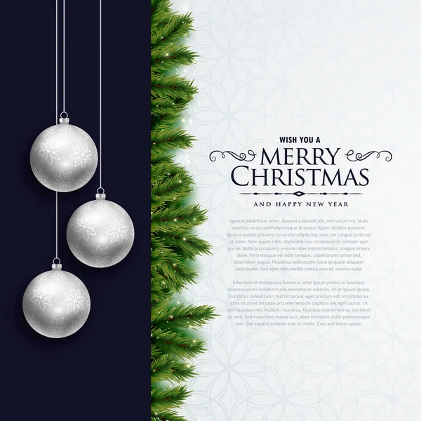 Frohe Weihnachten elegantes Kartendesign mit hängenden Kugeln — Stockvektor