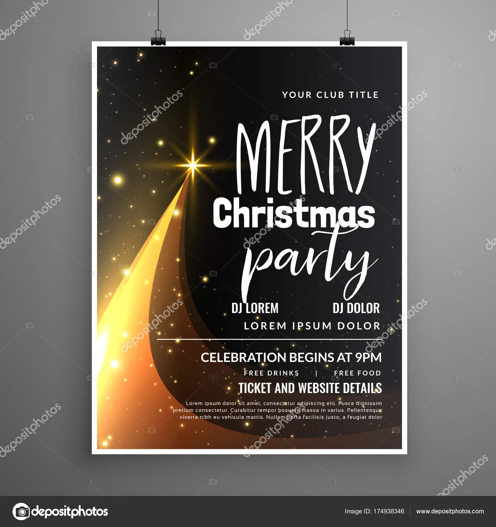 Dark merry christmas party flyer design with creative tree desig — Stock Vector