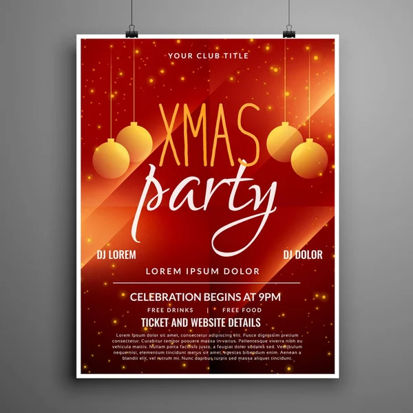 Abstract red christmas party event flyer design template — Stock Vector