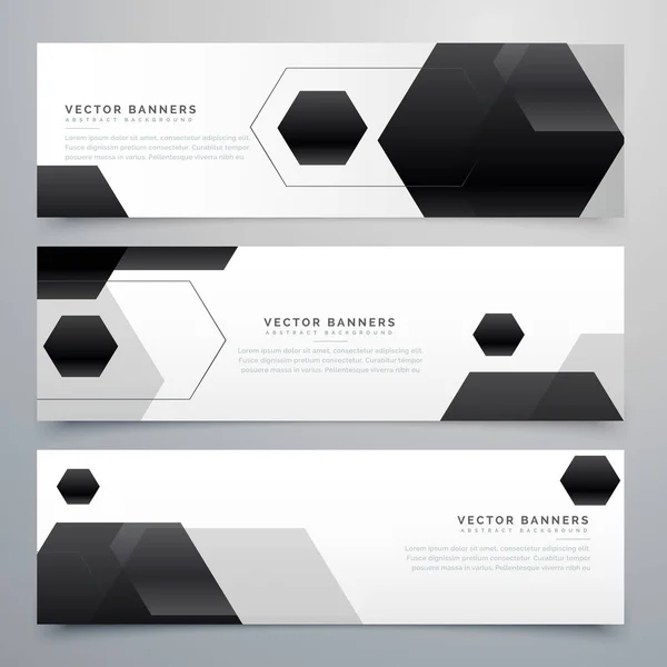 Abstrato hexagonal preto banners de cabeçalho fundo — Vetor de Stock