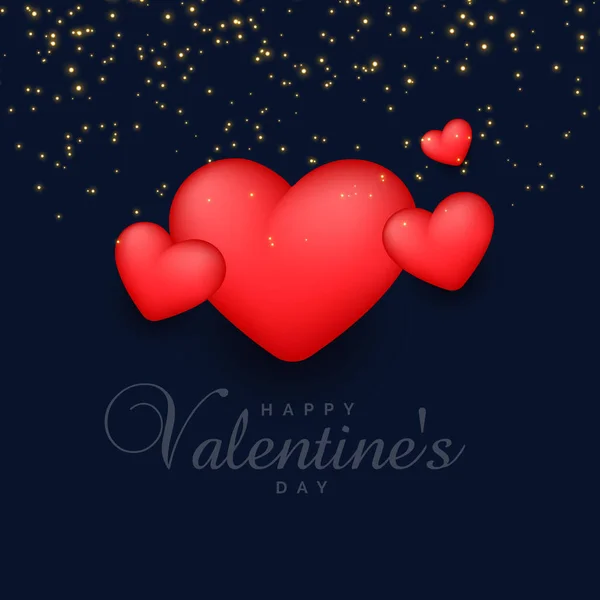 3D rote Herzen Hintergrund mit Funkeln für Valentinstag — Stockvektor