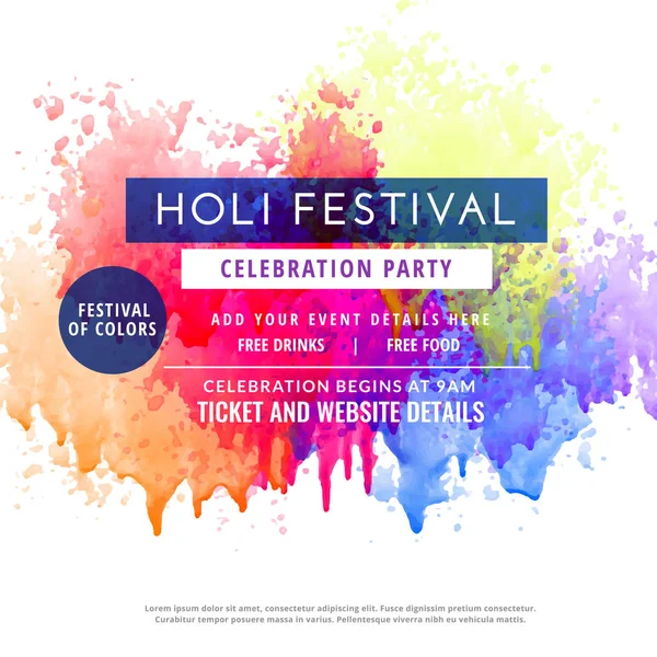 Glücklich Holi Party Einladung Vorlage Flyer — Stockvektor