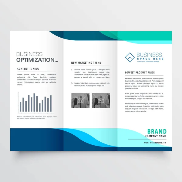 Design moderno trifold brochure con forme blu — Vettoriale Stock