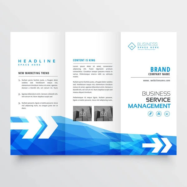 Astratto blu trifold business brochure design — Vettoriale Stock
