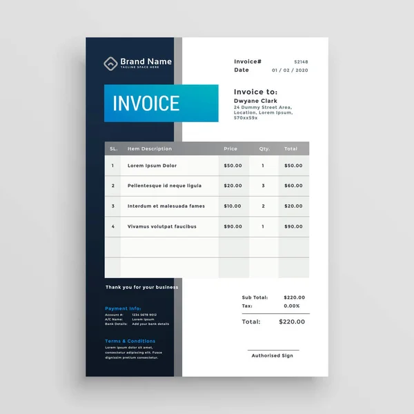 Modern invoice template vector design — Stock Vector