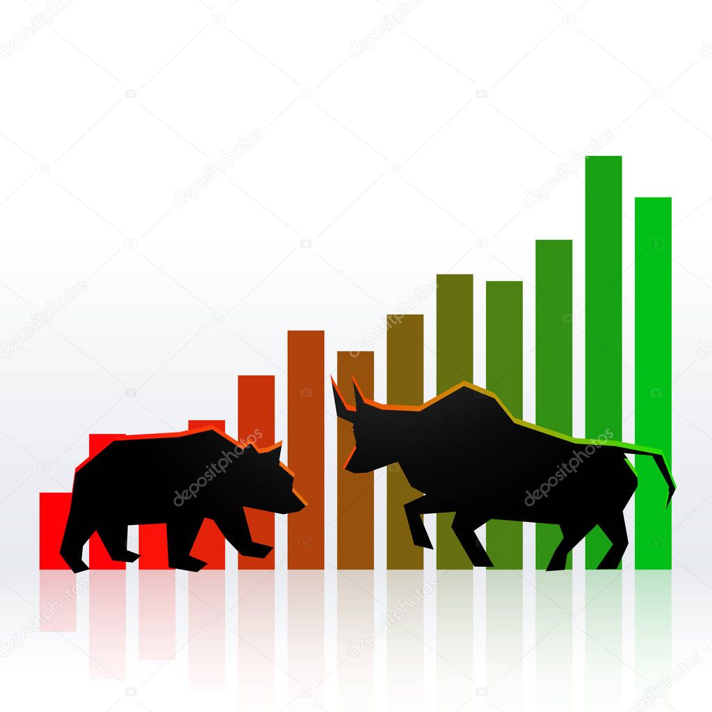 stock market concept design with bull and bear showing profit an