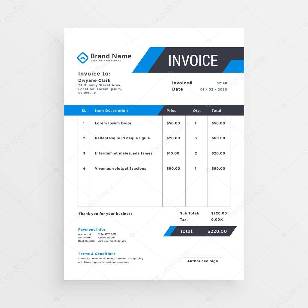 elegant invoice template design for your business in blue color