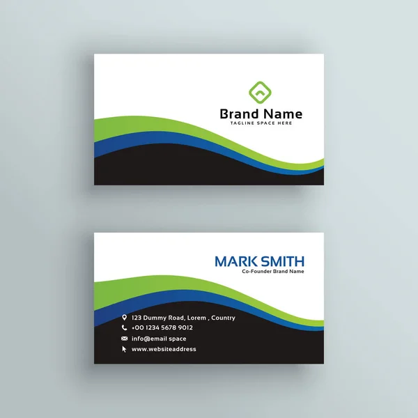 elegant business card design in green and blue wavy shape