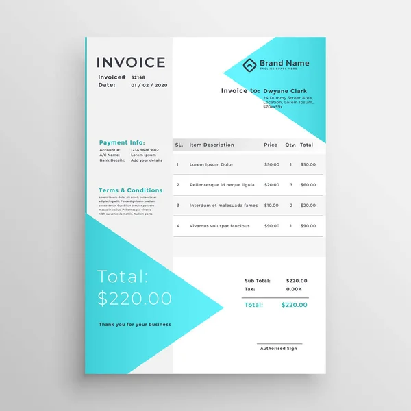 Creative light blue invoice template design — Stock Vector