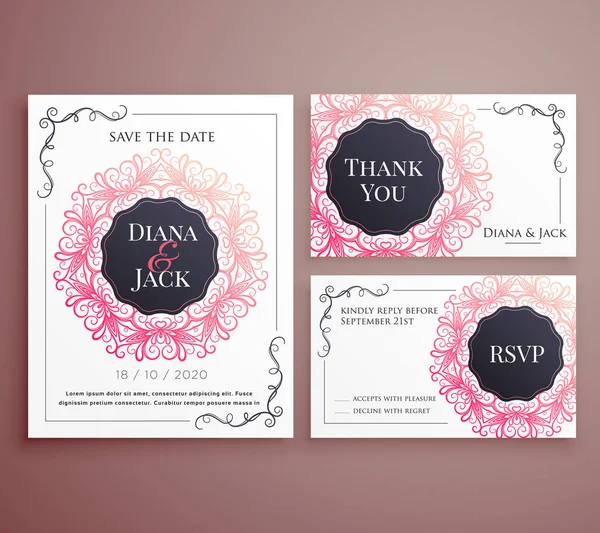 Wedding invitation card template design set — Stock Vector