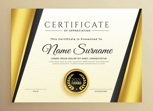 Diseño de plantilla de certificado premium con formas doradas — Vector de stock