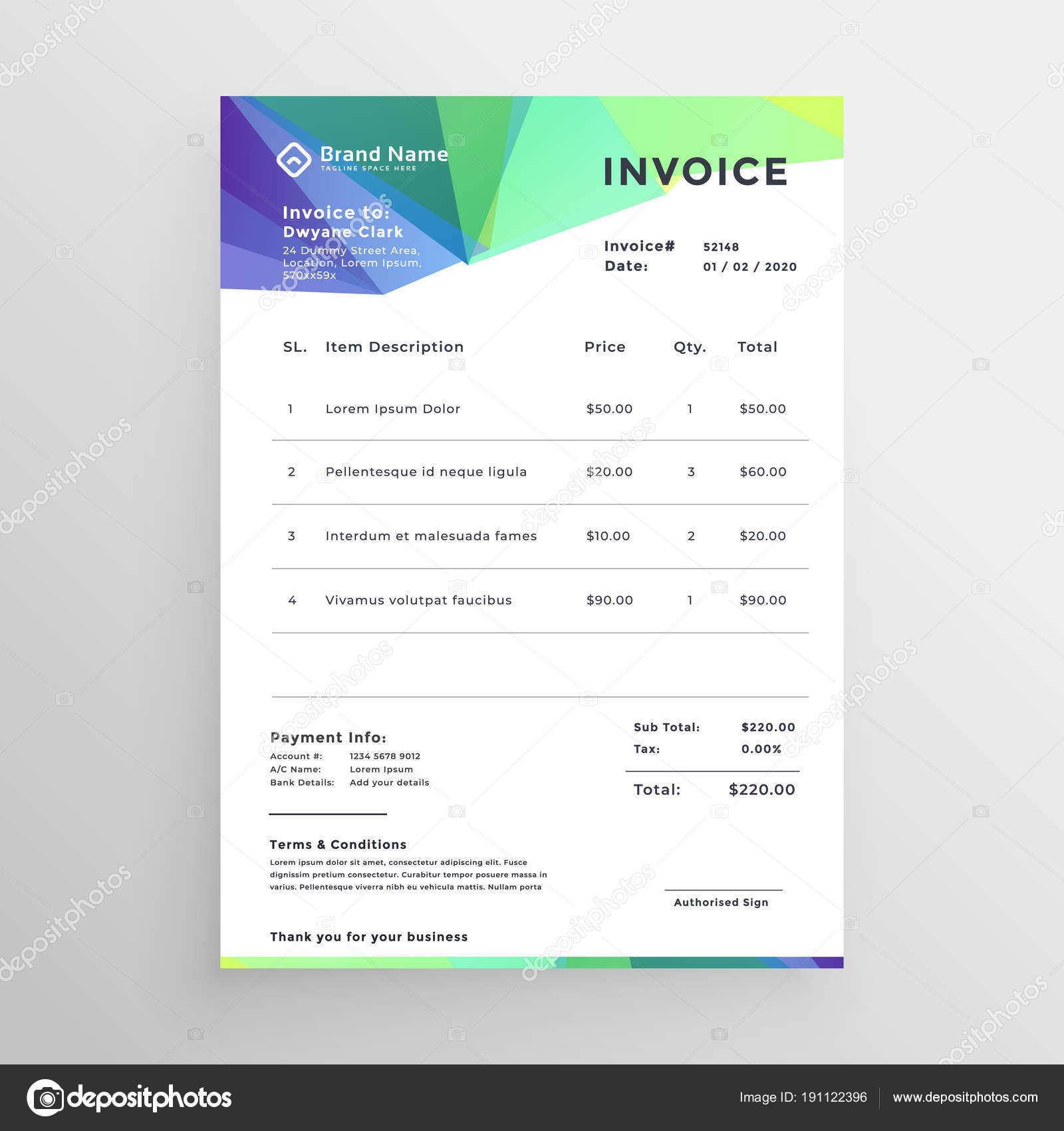 Abstract Invoice Template Vector Design Stock Vector C Starline