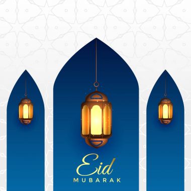 eid mubarak background with hanging lanterns clipart