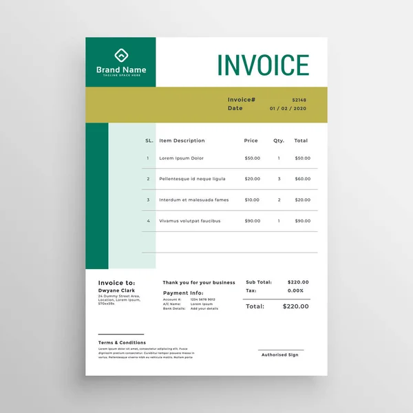 Groene factuur sjabloon ontwerp vector — Stockvector