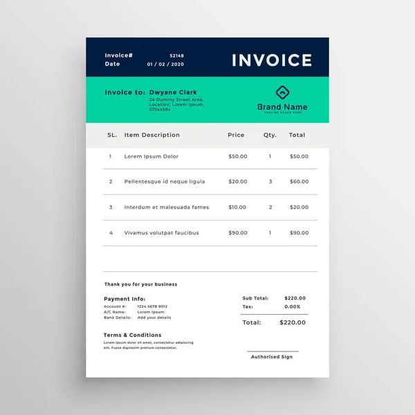 Modern minimal invoice template vector design — Stock Vector