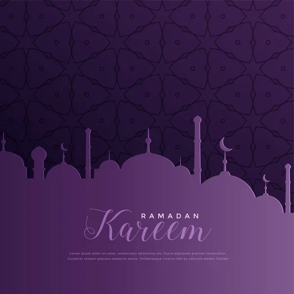Ramadan kareem greeting in purple color theme — Stock Vector