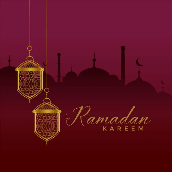 Элегантный Рамадан Карим фестиваль приветствие с висячим фонарем — стоковый вектор