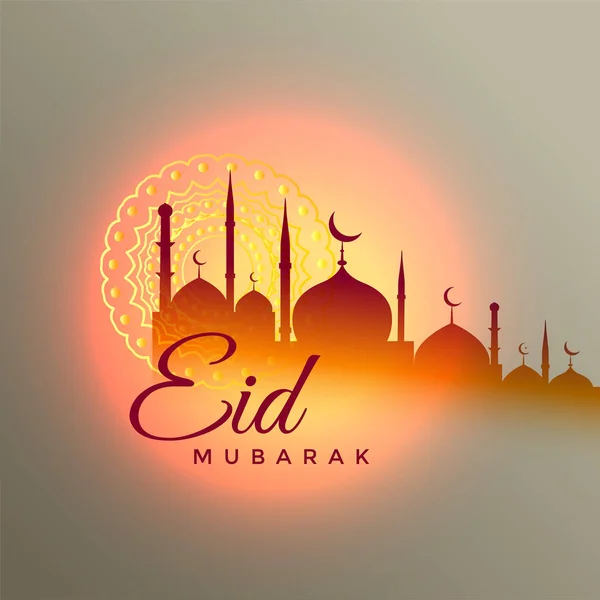 Eid mubarak schöner Gruß mit Moschee-Silhouette — Stockvektor