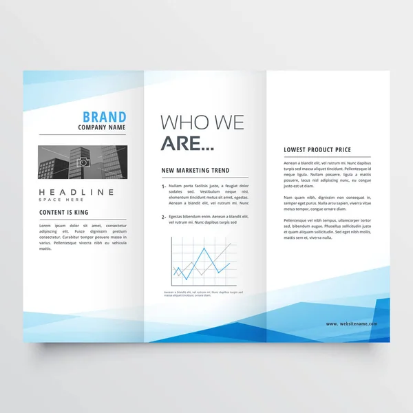 Minimaliste bleu triple brochure mise en page fond — Image vectorielle