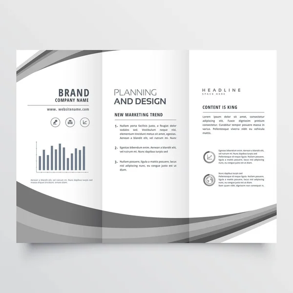 Creative gray wave trifold business brochure — Stock Vector