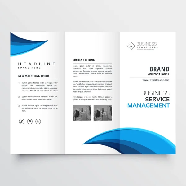 Design moderno blu trifold business brochure layout — Vettoriale Stock