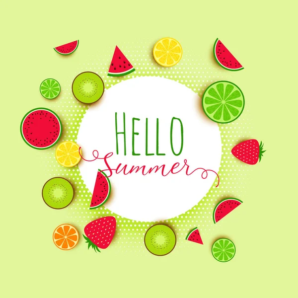 Hola verano frutas banner fondo — Archivo Imágenes Vectoriales