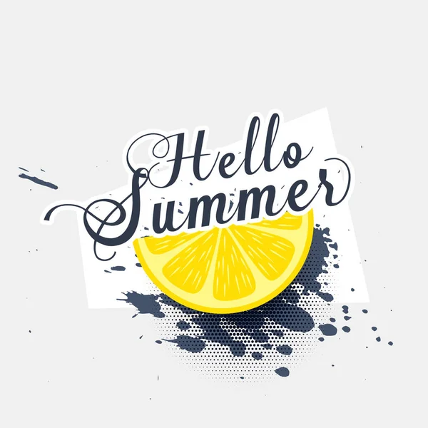 Hola verano limón grunge salpicadura fondo — Archivo Imágenes Vectoriales