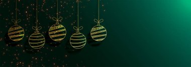 Yaratıcı altın topları olan yeşil mutlu noeller bayrağı
