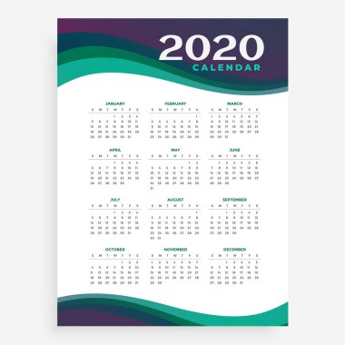 dikey 2020 takvim tasarım şablonu