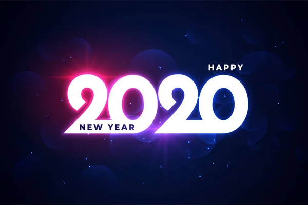 快乐新年2020霓虹灯闪亮的问候设计 — 图库矢量图片