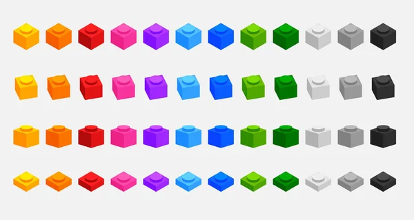 Set of 3d building blocks bricks in many colors — ストックベクタ
