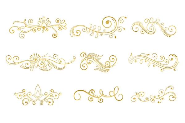 Set von floralen dekorativen Elementen in Goldfarbe — Stockvektor