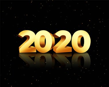 altın 2020 siyah arkaplanda 3d tarzı