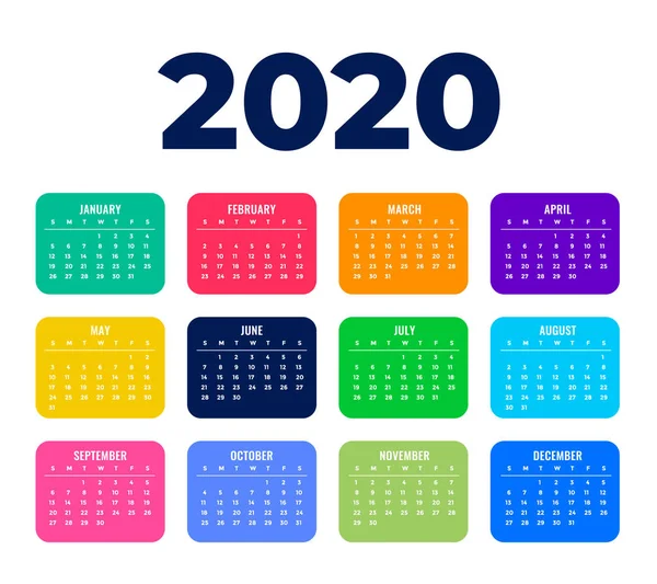 2020 gelukkig nieuwjaar kalender template in schone stijl — Stockvector