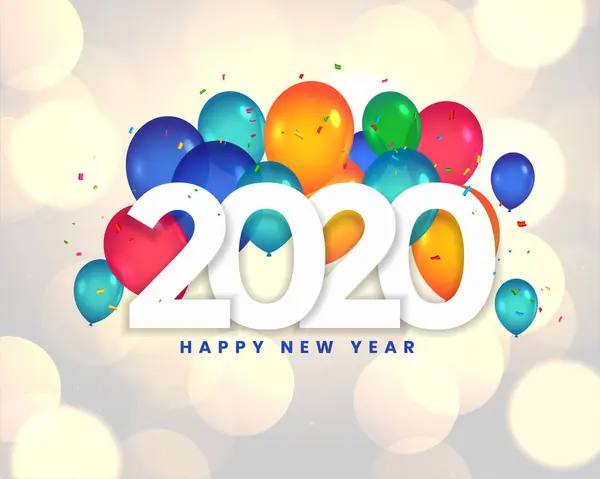 Feliz año nuevo 2020 globos celebración fondo diseño — Vector de stock