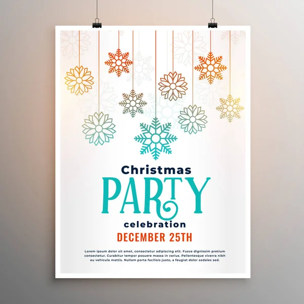 Christmas party white flyer with snowflake decoration — Stock Vector