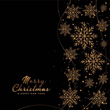 siyah mutlu noel kartı ve altın kar taneleri