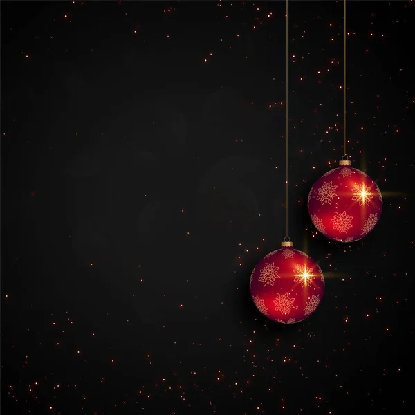 Tarjeta del festival de Navidad negro con diseño de bola realista — Vector de stock
